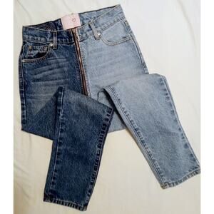 Y2K Revice Full Zip High Rise Straight Leg Two Tone Medium & Light Wash SZ 26